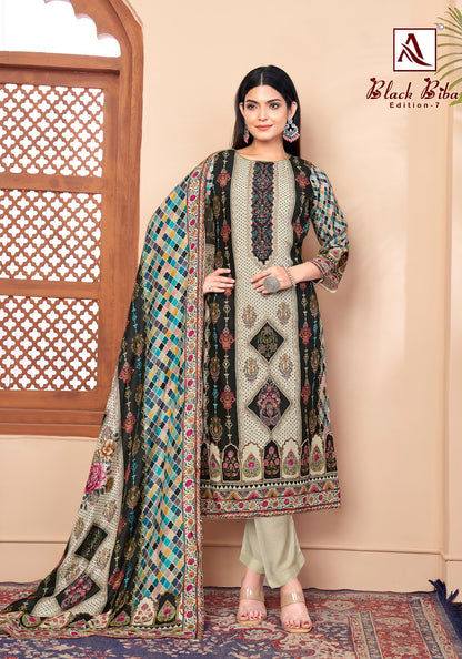 Black Biba Edition 7 Alok Viscose Muslin Karachi Salwar Suits Exporter