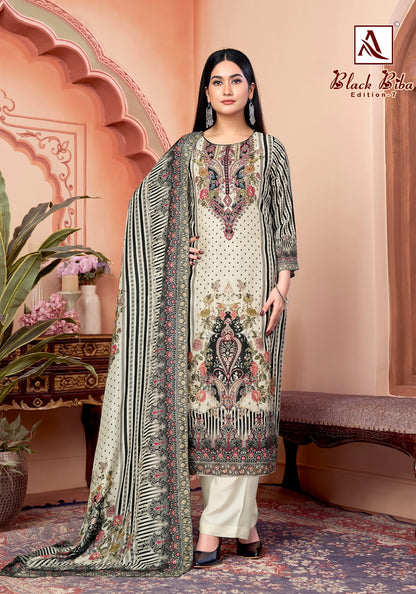 Black Biba Edition 7 Alok Viscose Muslin Karachi Salwar Suits Exporter