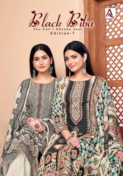 Black Biba Edition 7 Alok Viscose Muslin Karachi Salwar Suits Exporter