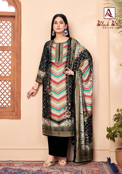 Black Biba Edition 7 Alok Viscose Muslin Karachi Salwar Suits Exporter