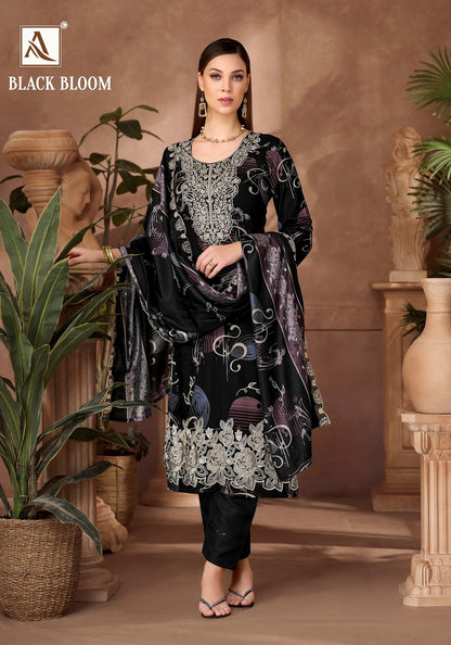 Black Bloom Alok Reyon Karachi Salwar Suits Exporter India