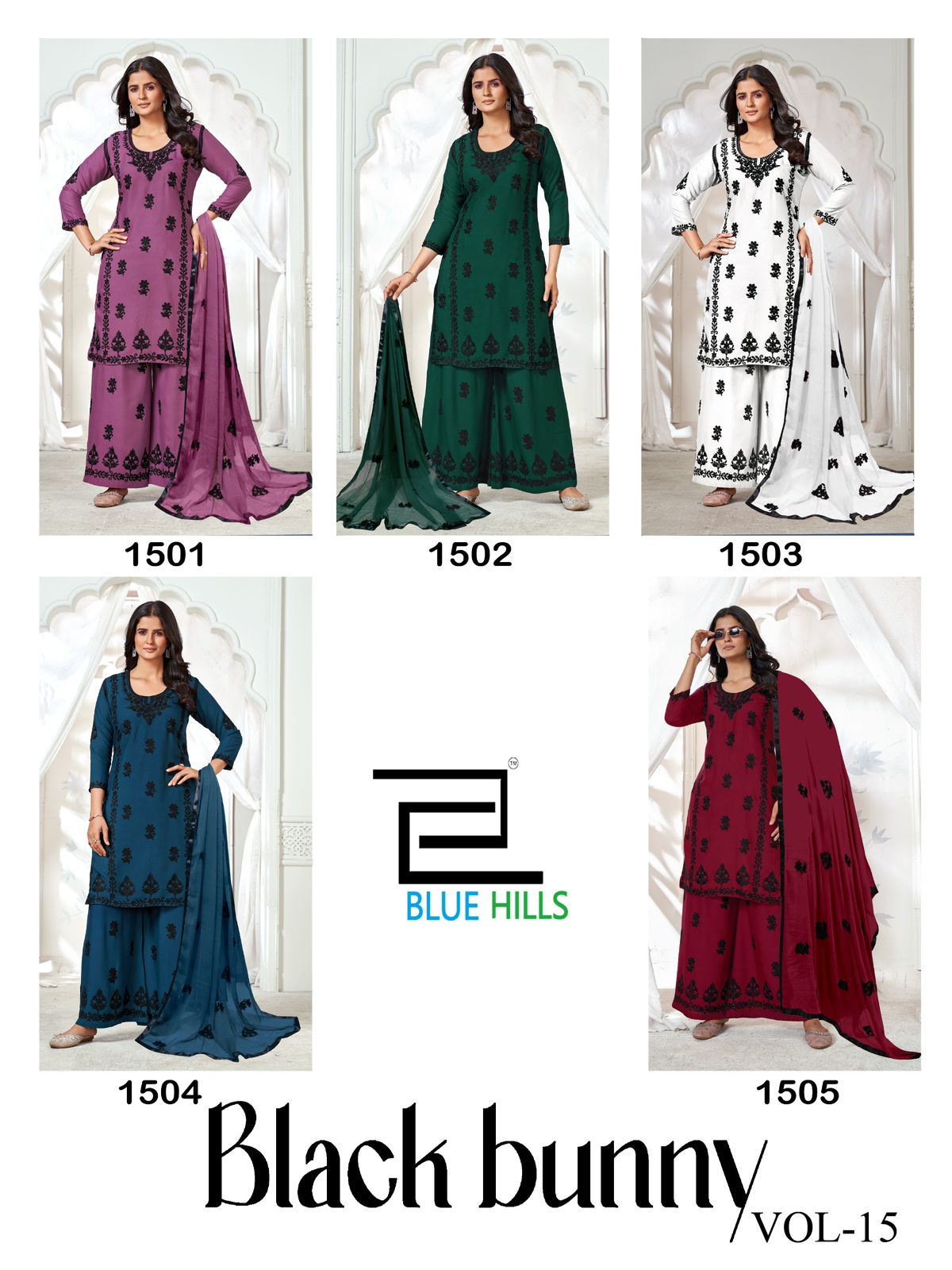 Black Bunny Vol 15 Blue Hills Rayon 14Kg Readymade Plazzo Style Suits Manufacturer Gujarat
