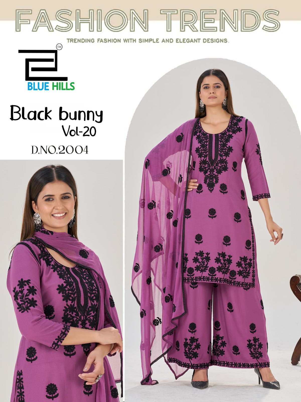 Black Bunny Vol 20 Blue Hills Rayon 14Kg Readymade Plazzo Style Suits Manufacturer Gujarat