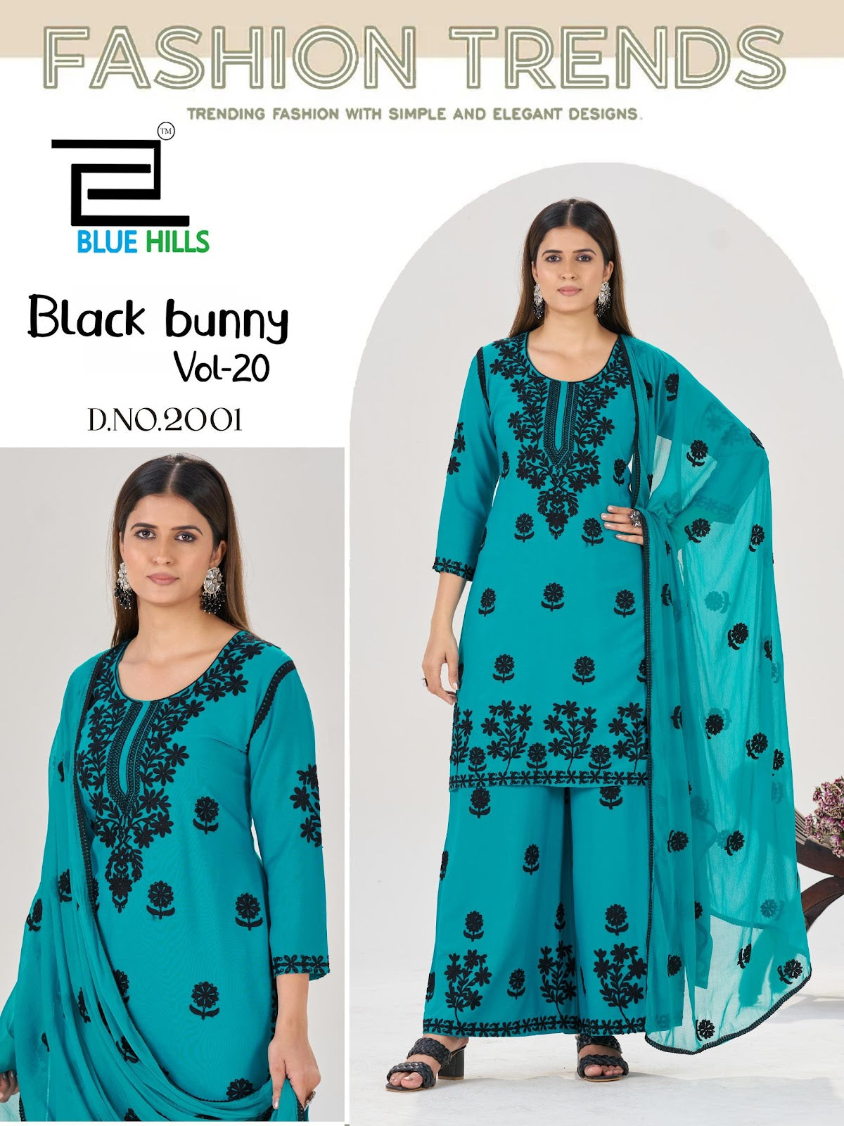 Black Bunny Vol 20 Blue Hills Rayon 14Kg Readymade Plazzo Style Suits Manufacturer Gujarat