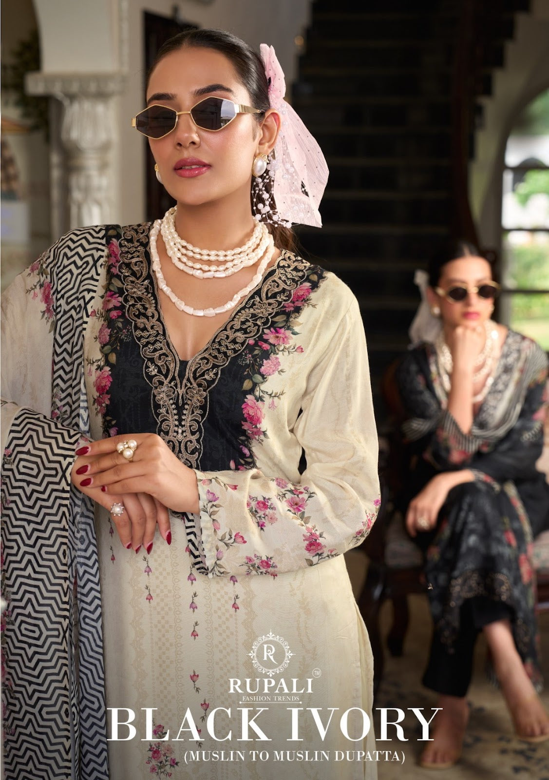 Black Ivory Rupali Muslin Pant Style Suits Supplier Ahmedabad