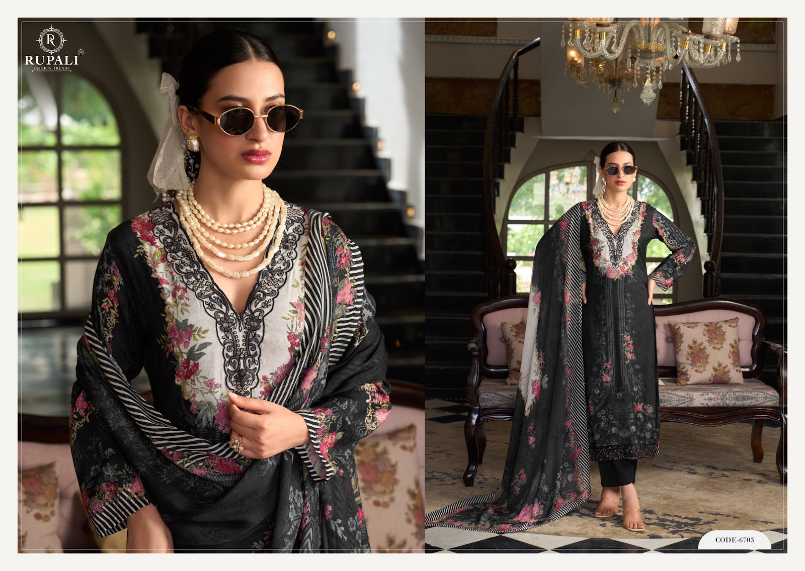 Black Ivory Rupali Muslin Pant Style Suits Supplier Ahmedabad