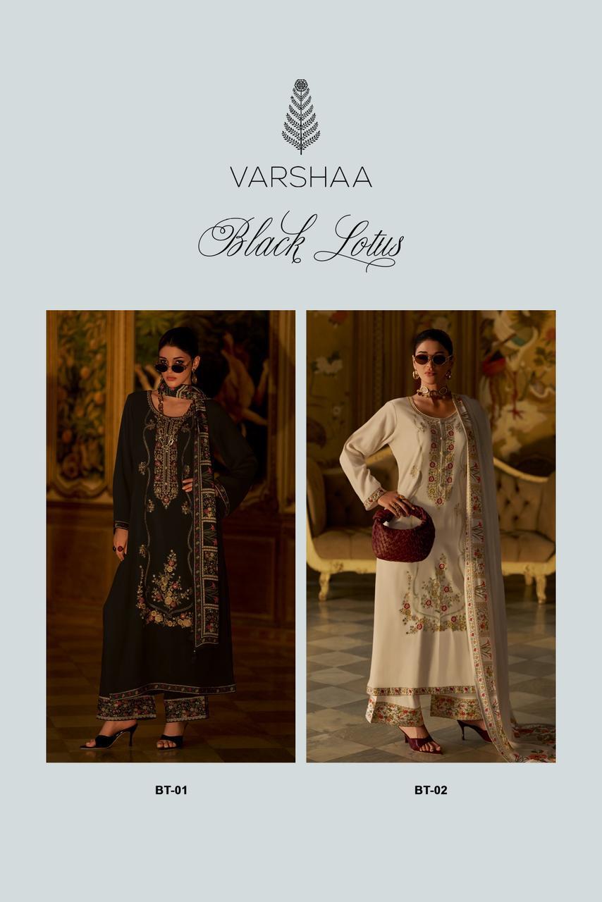 Black Lotus Varshaa Satin Pashmina Suits Supplier Ahmedabad