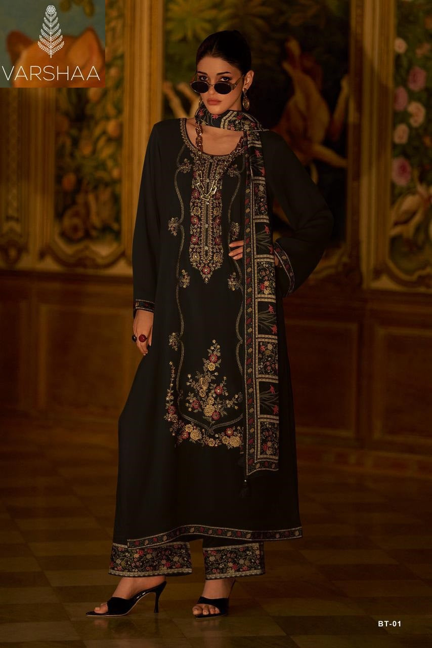 Black Lotus Varshaa Satin Pashmina Suits Supplier Ahmedabad