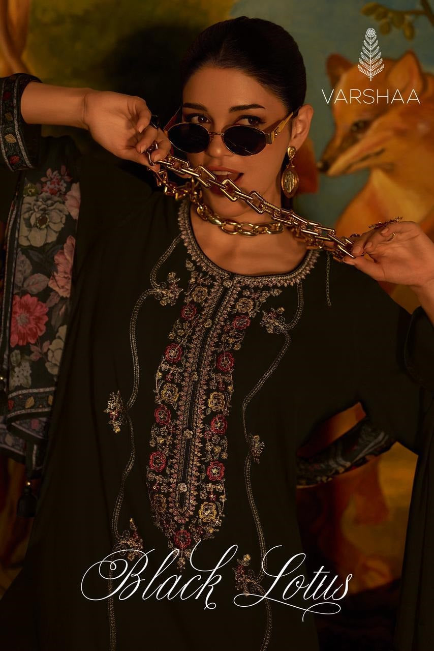 Black Lotus Varshaa Satin Pashmina Suits Supplier Ahmedabad
