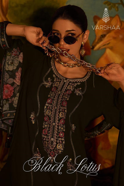 Black Lotus Varshaa Satin Pashmina Suits Supplier Ahmedabad
