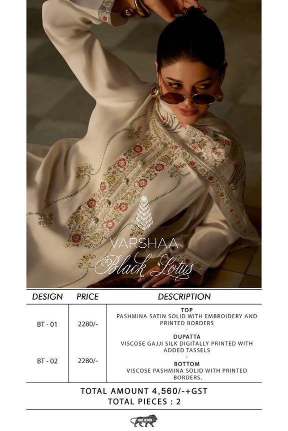 Black Lotus Varshaa Satin Pashmina Suits Supplier Ahmedabad