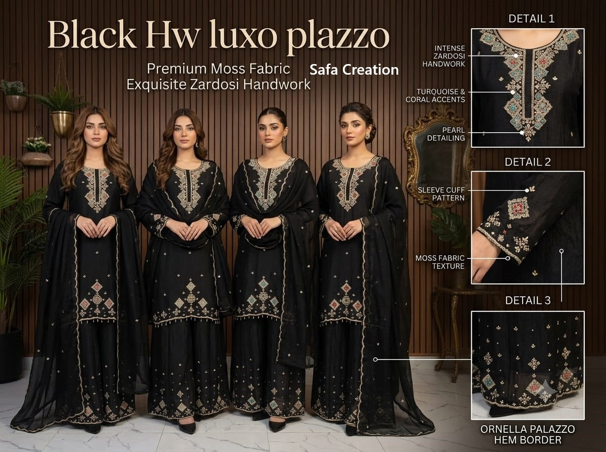 Black Luxo Safa Creation Moss Pakistani Readymade Suits Exporter Ahmedabad