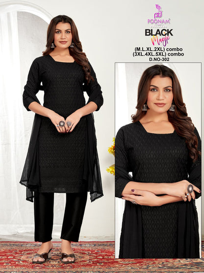 Black Magic Design 301-304 Poonam Designer Rayon Readymade Pant Style Suits Wholesaler Ahmedabad
