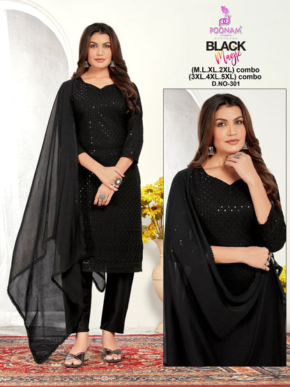 Black Magic Design 301-304 Poonam Designer Rayon Readymade Pant Style Suits Wholesaler Ahmedabad