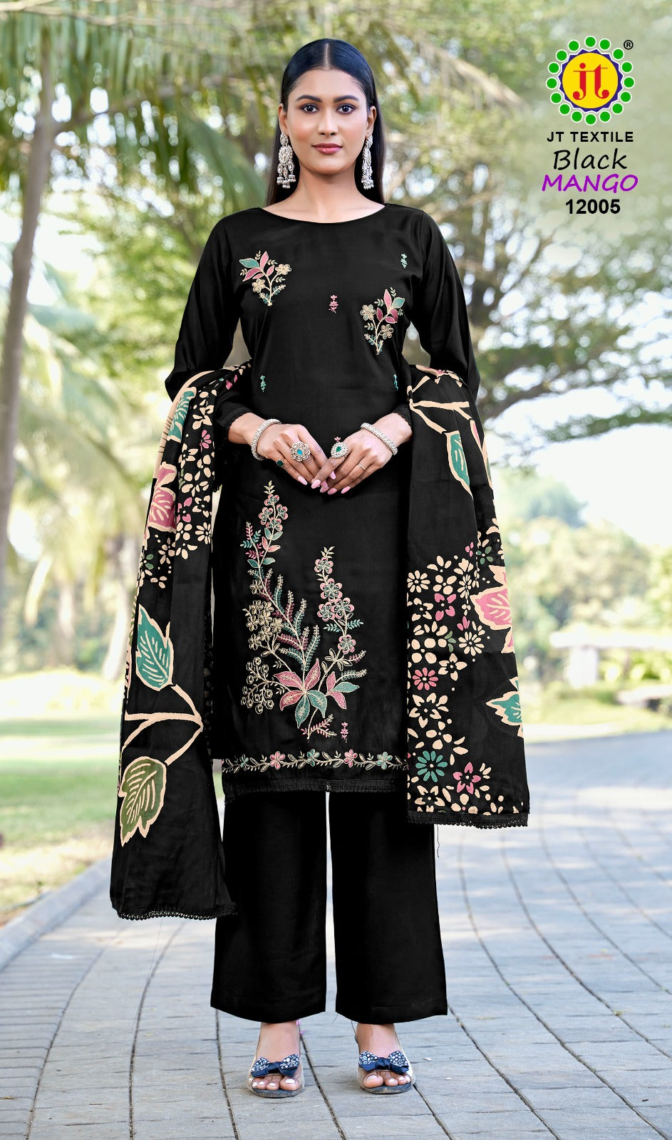 Black Mango Vol 12 Jt Rayon Pant Style Suits Supplier Ahmedabad