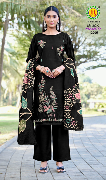Black Mango Vol 12 Jt Rayon Pant Style Suits Supplier Ahmedabad
