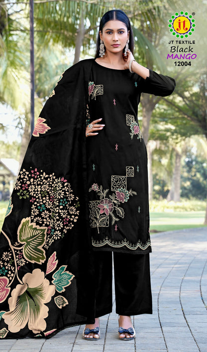 Black Mango Vol 12 Jt Rayon Pant Style Suits Supplier Ahmedabad