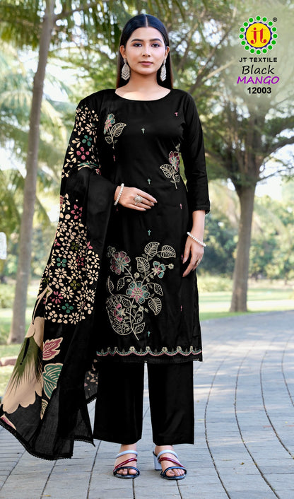 Black Mango Vol 12 Jt Rayon Pant Style Suits Supplier Ahmedabad