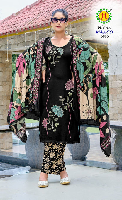 Black Mango Vol 5 Jt Rayon Pant Style Suits Exporter Ahmedabad