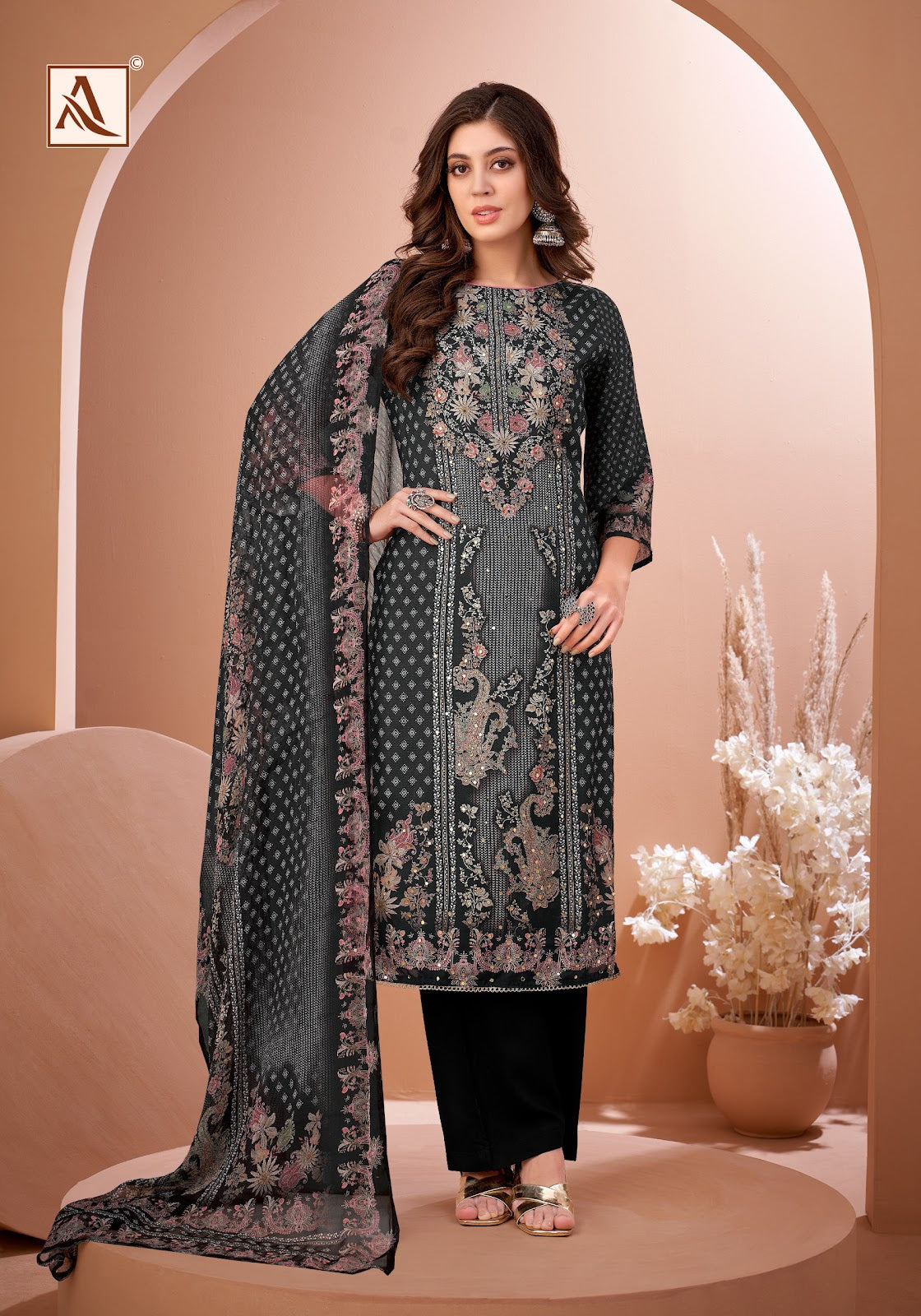 Black Mirror Alok Viscose Muslin Karachi Salwar Suits Manufacturer Ahmedabad