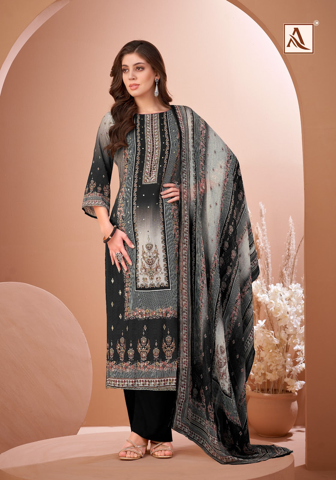Black Mirror Alok Viscose Muslin Karachi Salwar Suits Manufacturer Ahmedabad