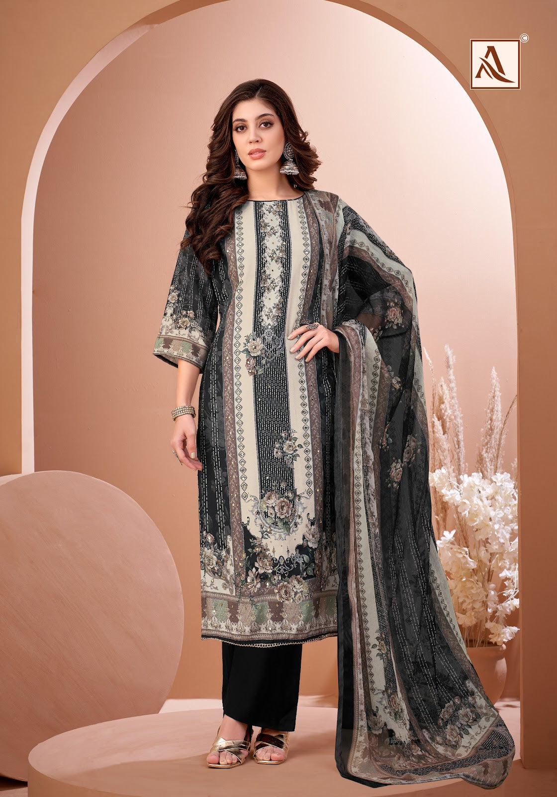 Black Mirror Alok Viscose Muslin Karachi Salwar Suits Manufacturer Ahmedabad