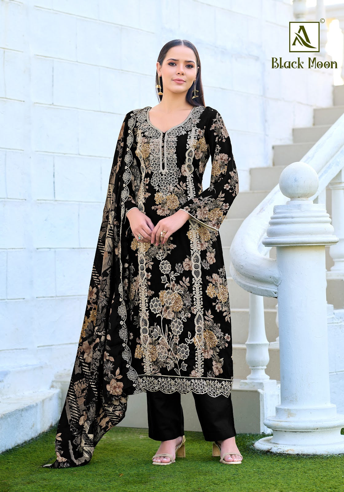 Black Moon Alok Pure Viscose Karachi Salwar Suits Supplier
