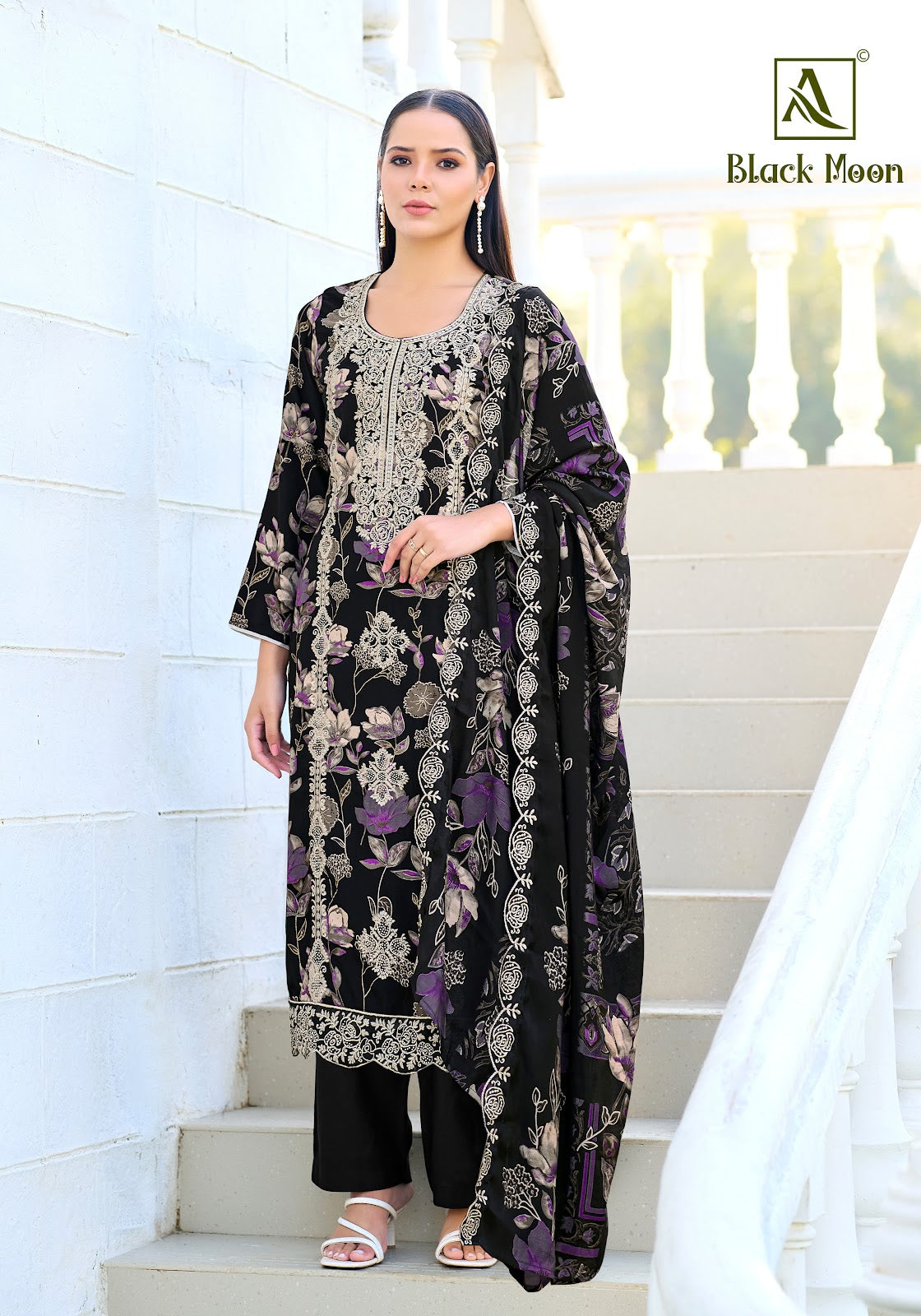 Black Moon Alok Pure Viscose Karachi Salwar Suits Supplier