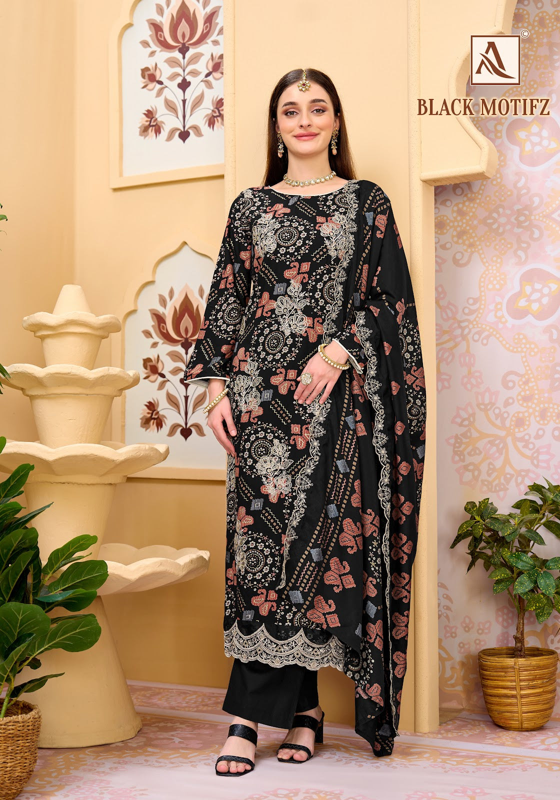 Black Motifz Alok Viscose Reyon Karachi Salwar Suits Wholesale Rate