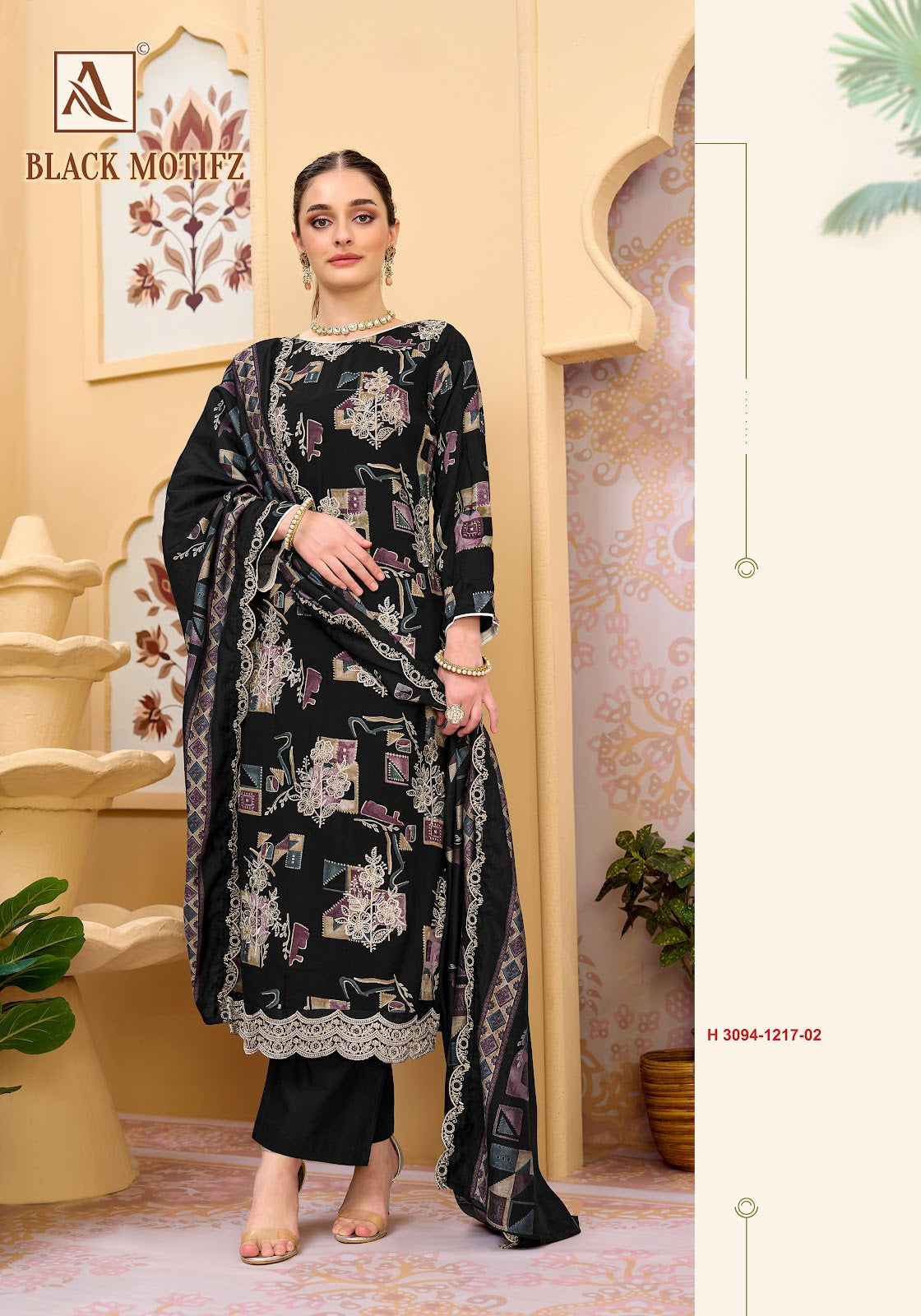 Black Motifz Alok Viscose Reyon Karachi Salwar Suits Wholesale Rate