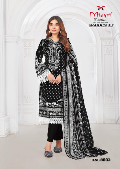 Black N White Vol 8 Lawn Collection With Lace Border Mishri Cotton Karachi Readymade Suits Wholesaler