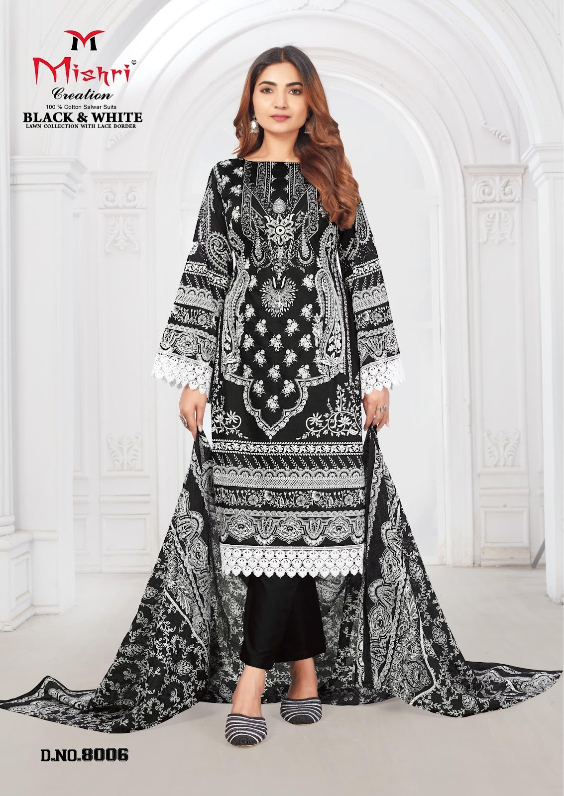 Black N White Vol 8 Lawn Collection With Lace Border Mishri Cotton Karachi Salwar Suits Exporter Gujarat