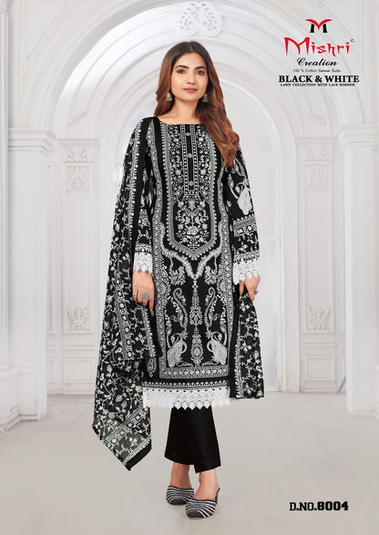 Black N White Vol 8 Lawn Collection With Lace Border Mishri Cotton Karachi Salwar Suits Exporter Gujarat