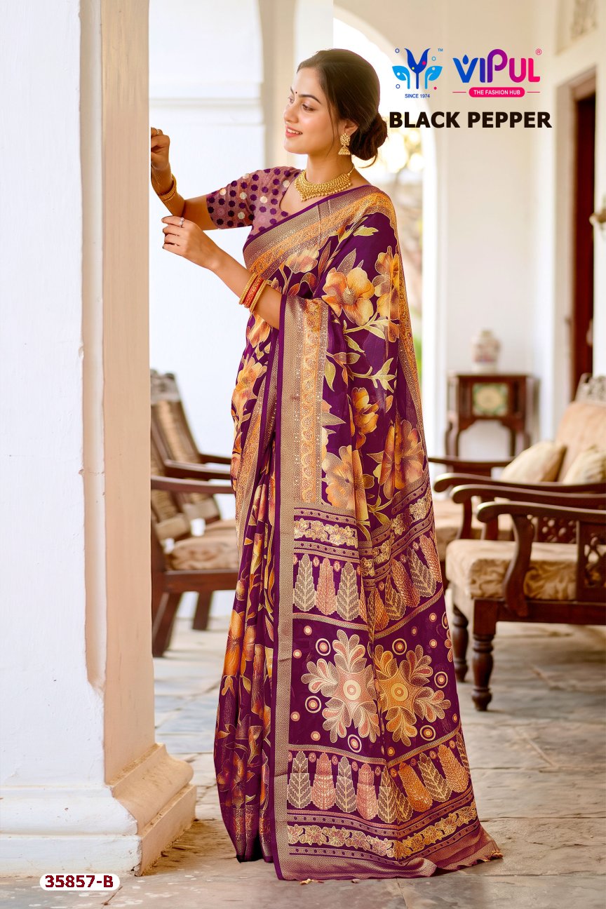 Black Pepper 35857 Vipul Brasso Sarees Exporter Gujarat