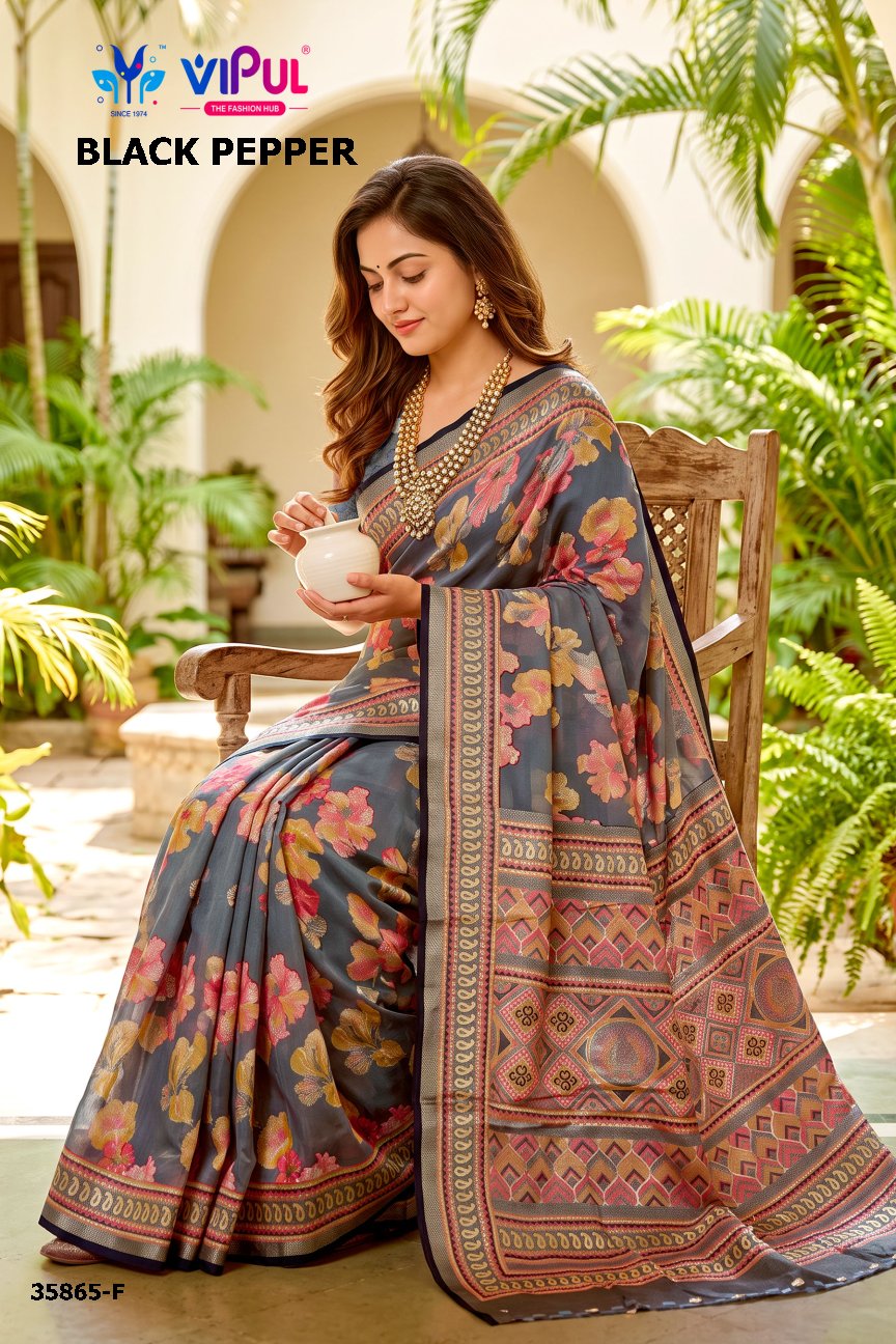Black Pepper 35865 Vipul Brasso Sarees Manufacturer Gujarat