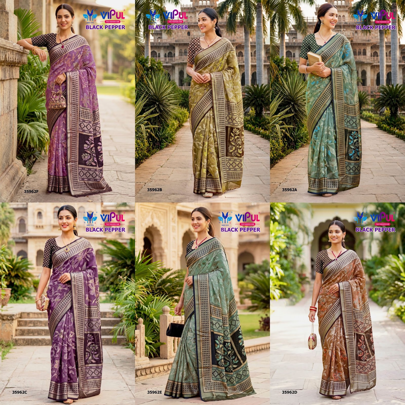 Black Pepper 35962 Vipul Brasso Sarees Wholesaler India
