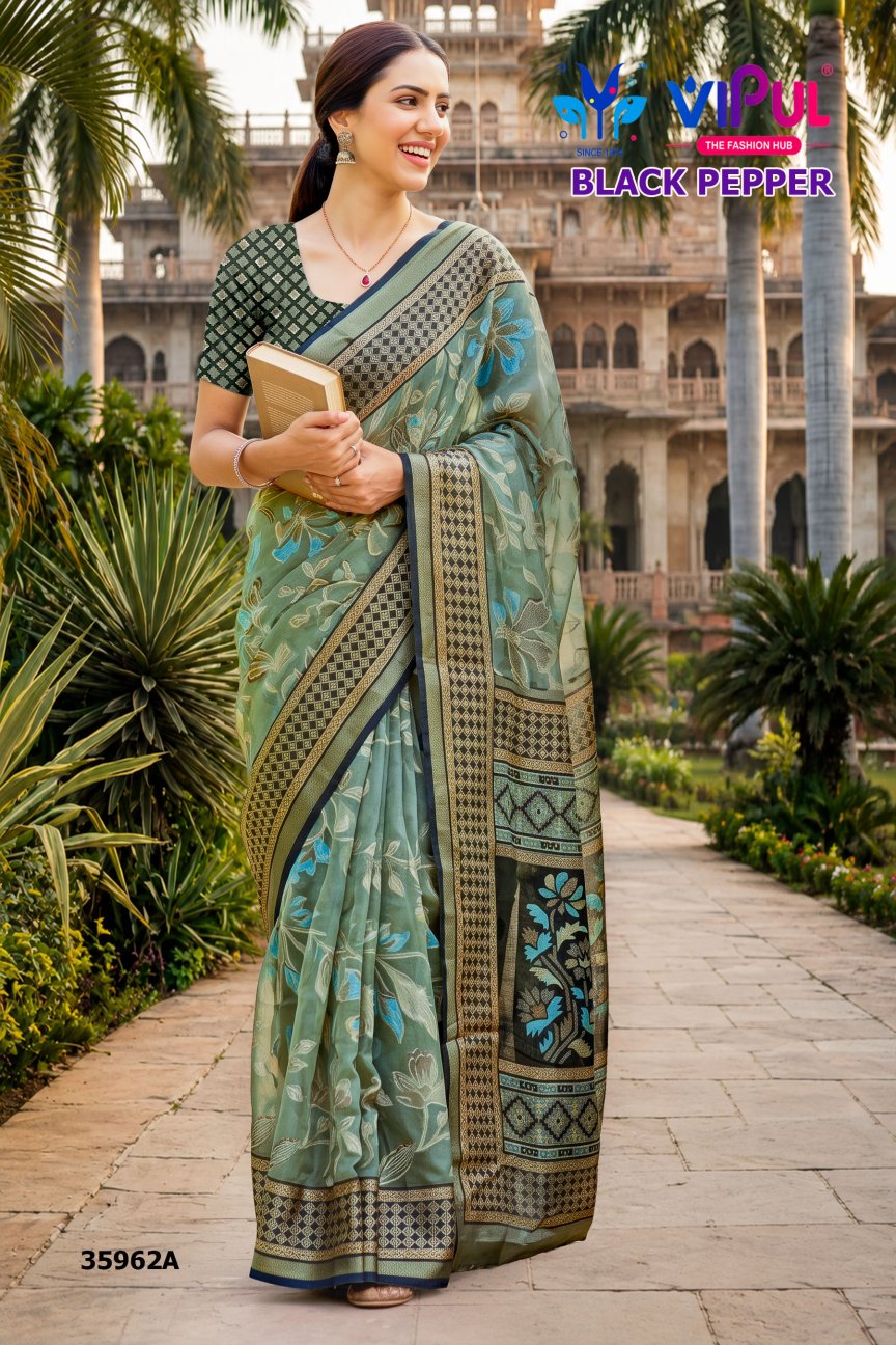 Black Pepper 35962 Vipul Brasso Sarees Wholesaler India