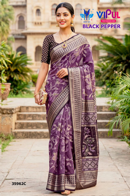 Black Pepper 35962 Vipul Brasso Sarees Wholesaler India
