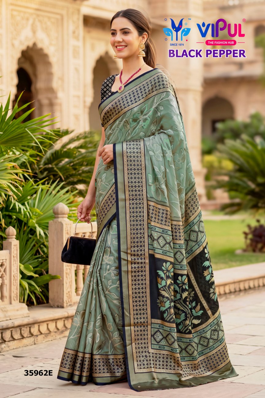 Black Pepper 35962 Vipul Brasso Sarees Wholesaler India