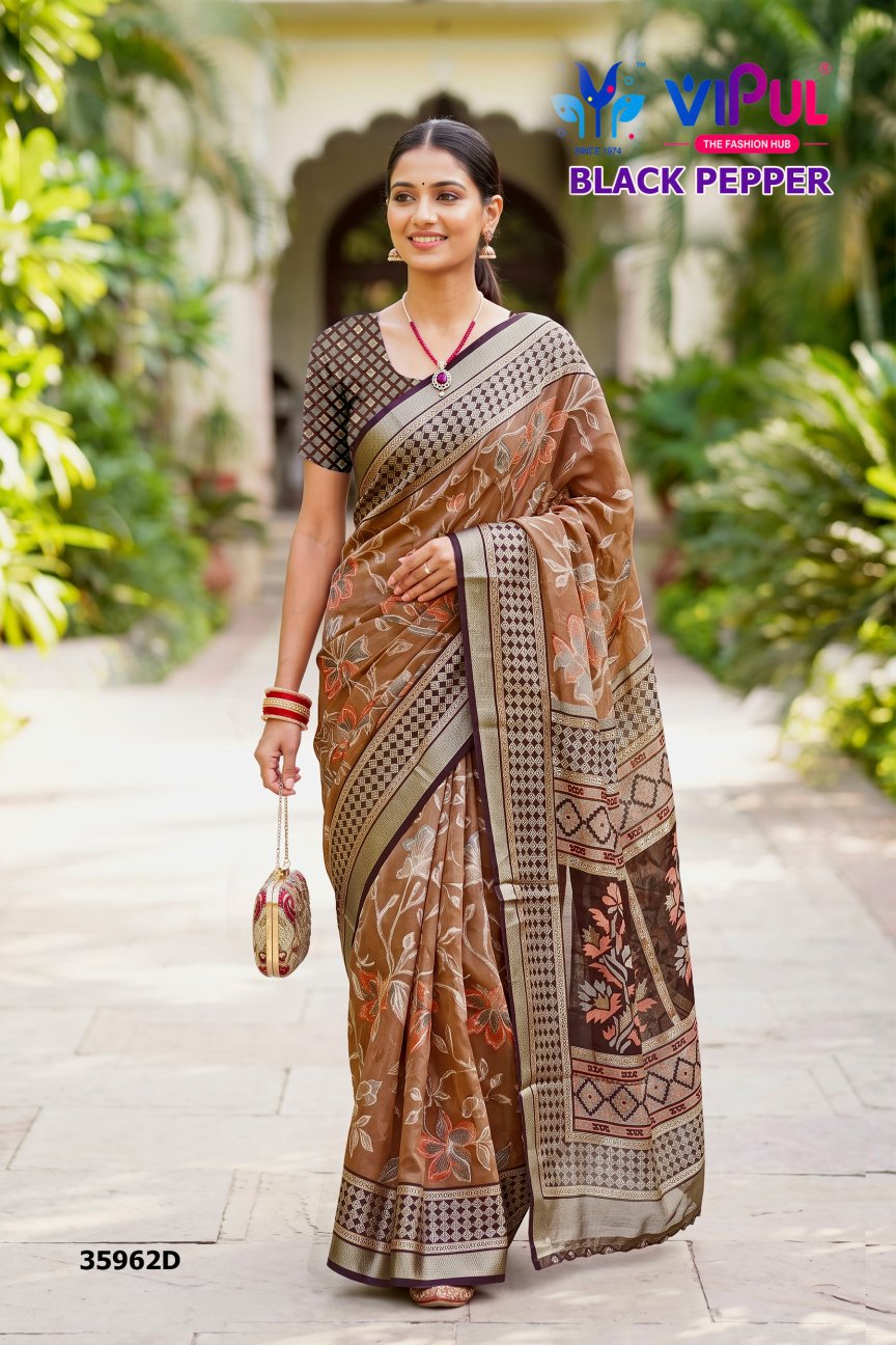 Black Pepper 35962 Vipul Brasso Sarees Wholesaler India