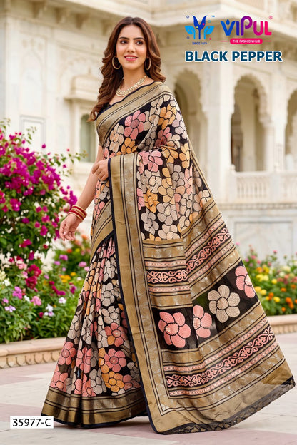 Black Pepper 35977 Vipul Brasso Sarees Manufacturer Ahmedabad