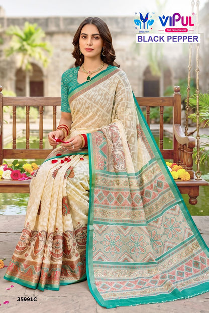 Black Pepper 35991 Vipul Brasso Sarees Wholesaler India
