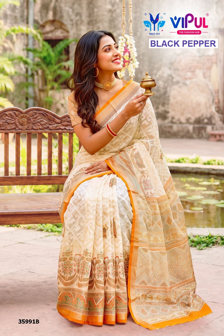 Black Pepper 35991 Vipul Brasso Sarees Wholesaler India