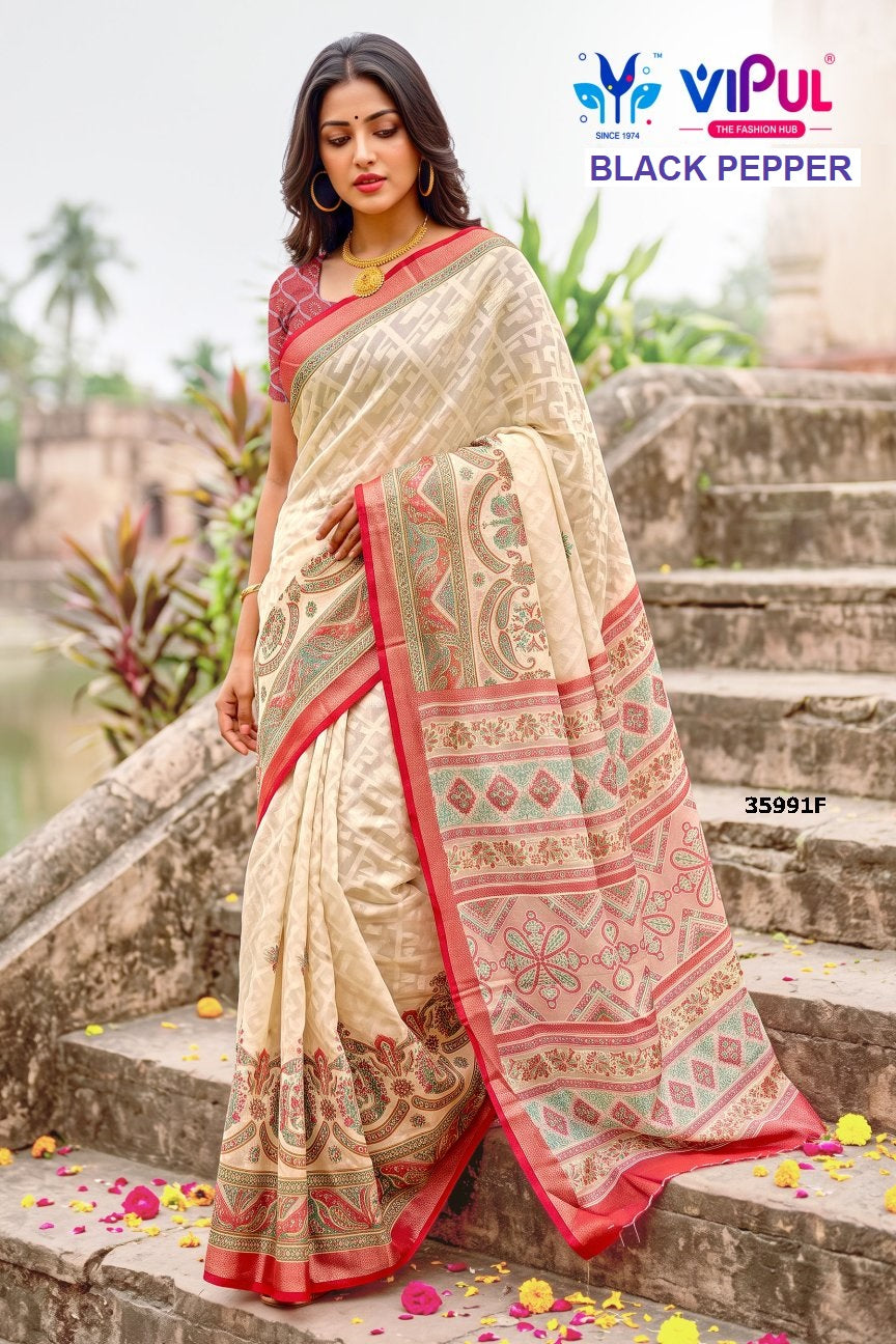 Black Pepper 35991 Vipul Brasso Sarees Wholesaler India
