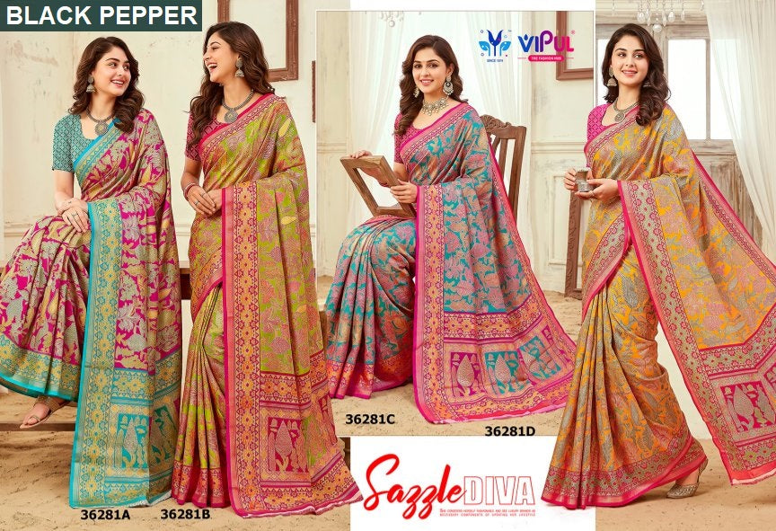 Black Pepper 36281 Vipul Brasso Sarees Supplier