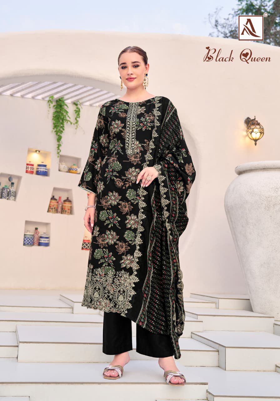 Black Queen Alok Reyon Karachi Salwar Suits Supplier Gujarat