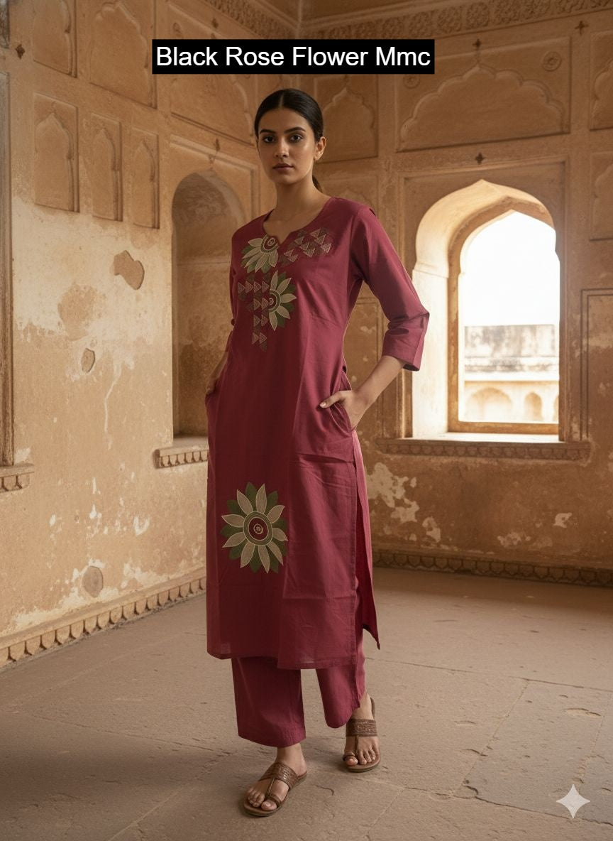 Black Rose Flower Mmc Cotton Co Ord Set Exporter