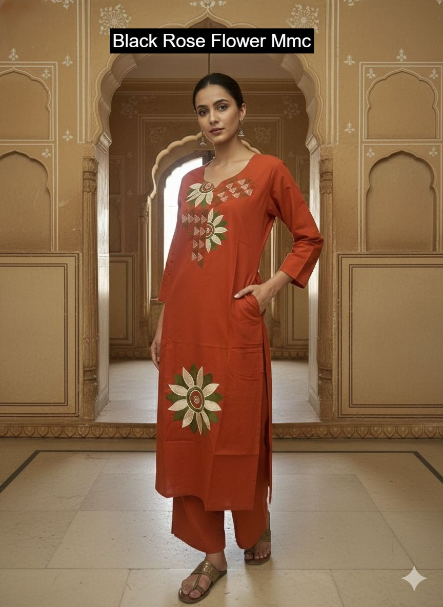 Black Rose Flower Mmc Cotton Co Ord Set Exporter