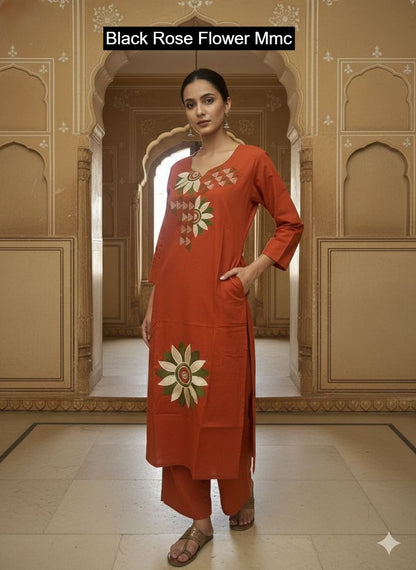 Black Rose Flower Mmc Cotton Co Ord Set Exporter