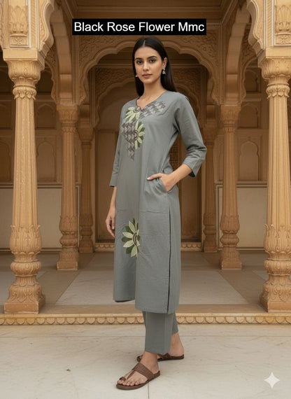 Black Rose Flower Mmc Cotton Co Ord Set Exporter